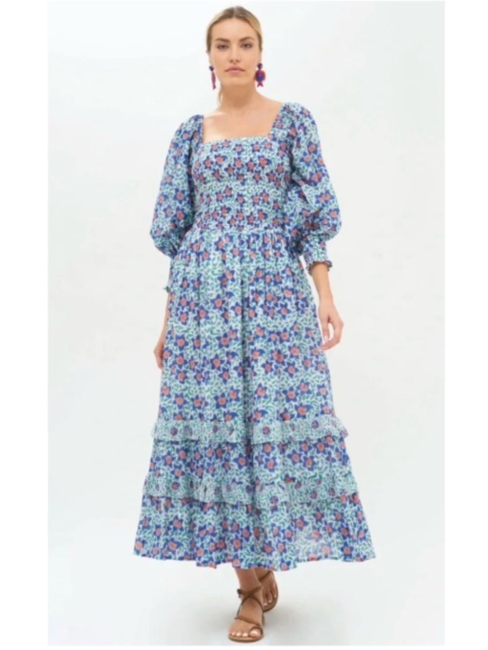 Tuckernuck Oliphant Design Floral Smocked A-Line Ruffle Midi Dress Jardin Small